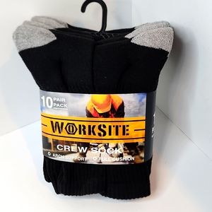 WORKSITE 10 PAIR CREW SOCKS, BLACK WORTH GREY TOEGUARD & HEAL